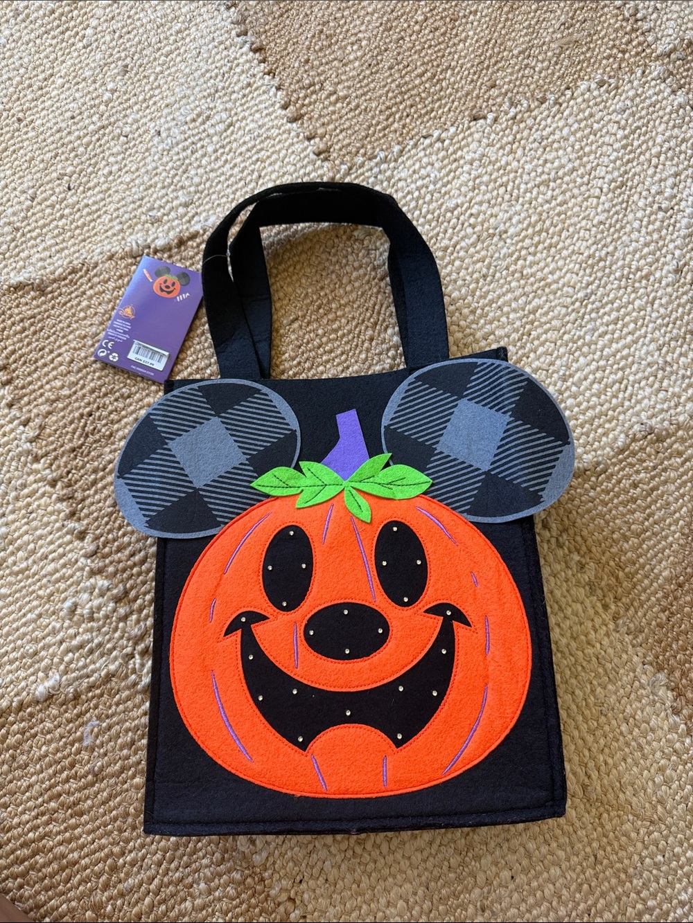 Disney Mickey Pumpkin Trick or Treat Tote Bag with Plaid Ears- lights up!